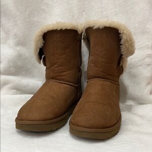 UGG Winter Boots Brown Cream Suede Fur Lining